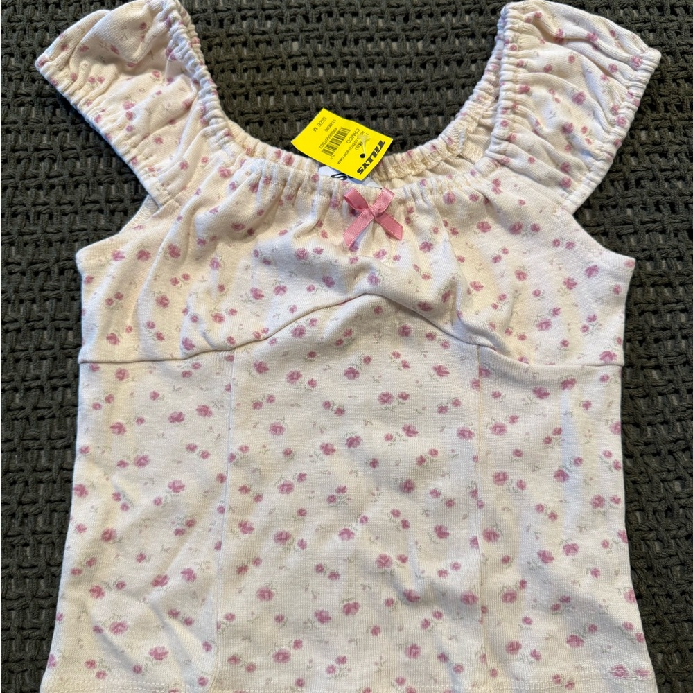 RSQ White and Pink Floral Kids Blouse